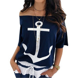 New Loose One Shoulder Bat Shirt Printed T shirt for Women