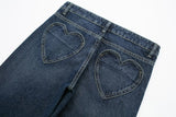 Heart-shaped Pocket Straight Mid-waist Jeans