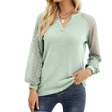 Women's Autumn And Winter New Waffle-Grace Stitching Long-Sleeved V-Neck t-Shirt Top