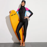 4pack Color Block Burkini Swimsuit With Hat - shop.livefree.co.uk