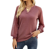 Women's Autumn And Winter New Waffle-Grace Stitching Long-Sleeved V-Neck t-Shirt Top
