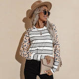 Women's Autumn And Winter Long Sleeve Striped T-Shirt Round Neck Loose Short Top