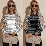 Women's Autumn And Winter Long Sleeve Striped T-Shirt Round Neck Loose Short Top