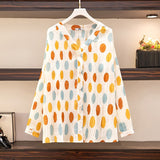150Kg Plus Size Women's Bust 150 Summer Loose V-Neck Long-Sleeved Polka Dot Sunscreen Shirt Black Apricot 5XL 6XL