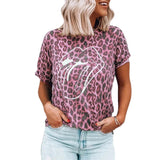 Summer New Women's Tops Leopard Lip Print Round Neck Short Sleeve T-Shirt