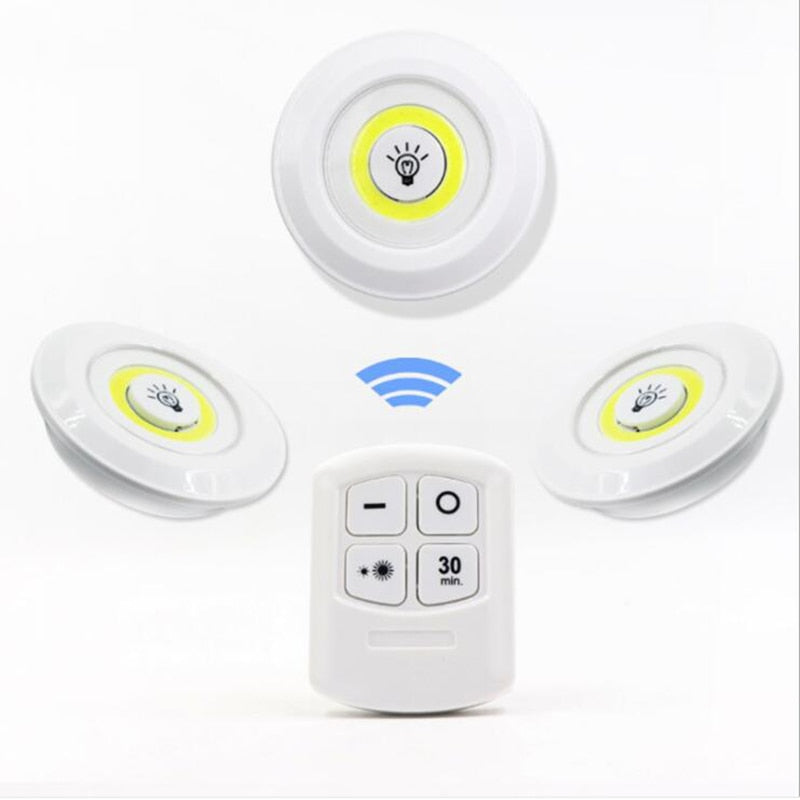 3W Super Bright Cob Under Cabinet Light LED Wireless Remote Control  Dimmable Wardrobe Night Lamp Home Bedroom Closet Kitchen