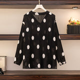 150Kg Plus Size Women's Bust 150 Summer Loose V-Neck Long-Sleeved Polka Dot Sunscreen Shirt Black Apricot 5XL 6XL
