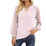 Women's Autumn And Winter New Waffle-Grace Stitching Long-Sleeved V-Neck t-Shirt Top