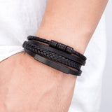 XQNI Fashion New Style Hand-woven Multi-layer Combination Accessory Stainless Steel Men's Leather Bracelet Classic Gift Big Sale