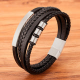 XQNI Fashion New Style Hand-woven Multi-layer Combination Accessory Stainless Steel Men's Leather Bracelet Classic Gift Big Sale