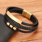 XQNI Fashion New Style Hand-woven Multi-layer Combination Accessory Stainless Steel Men's Leather Bracelet Classic Gift Big Sale