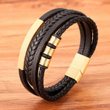 XQNI Fashion New Style Hand-woven Multi-layer Combination Accessory Stainless Steel Men's Leather Bracelet Classic Gift Big Sale