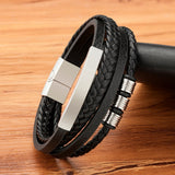 XQNI Fashion New Style Hand-woven Multi-layer Combination Accessory Stainless Steel Men's Leather Bracelet Classic Gift Big Sale