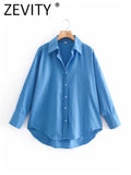 Zevity New Women Simply Candy COlor Single Breasted Poplin Shirts Office Lady Long Sleeve Blouse Roupas Chic Chemise Tops LS9114