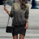 New Long-Sleeved High-Neck Print Irregular Dresses for Women