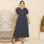 Large Size Women Summer Polka Dot Fashion Short Sleeved Plus Fat Long Fashion Dress JR052