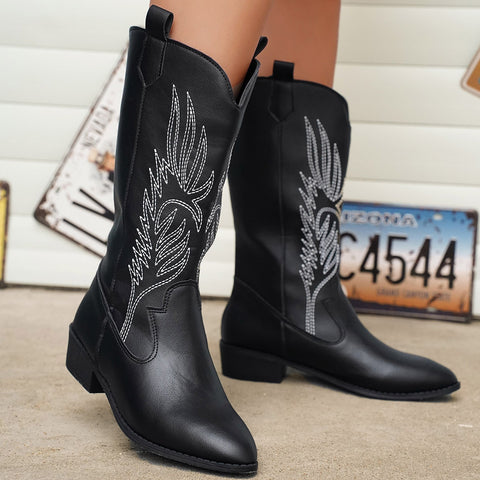 Retro Pointed Toe Thick Heel Middle Knight Women's Boots