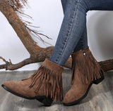 Plus Size Pointed Tassel Fashion Short Boots Female Chunky Heel Side Zip