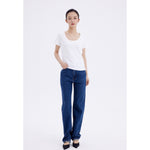 Simple Style Women's Dark Blue Small Straight-leg Jeans