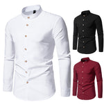 Men's Fashion Solid Color Party Shirt Metal Button Long Sleeve