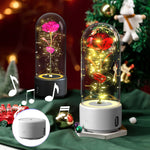 Creative 2 In 1 Rose Flowers LED Light And Bluetooth-compatible Speaker Valentine's Day Gift Rose Luminous Night Light Ornament In Glass Cover