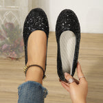 Spring NEW Round Head Shallow Mouth Sequin European And American Large Size Flat Bottom Pumps Women