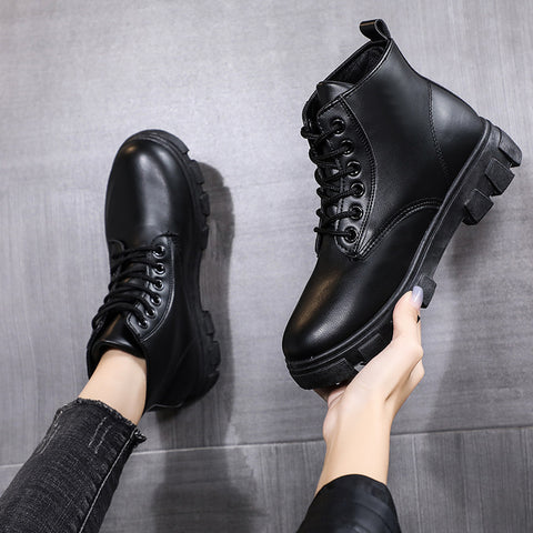 Fashion Pu Leather Round Toe Black Boots Short Boots