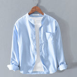 Fashion Stand-Up Collar Solid Color Simple Youth Long-Sleeved Cotton Shirt