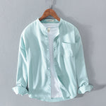 Fashion Stand-Up Collar Solid Color Simple Youth Long-Sleeved Cotton Shirt