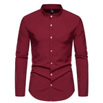 Men's Fashion Solid Color Party Shirt Metal Button Long Sleeve