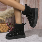 Fashion Lace-up Snow Boots Winter Flat Thick-soled Height-enhancing Cotton Shoes For Women Casual Warm Short Boot