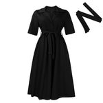 Short Sleeve Suit Collar Strap Solid Color Dress