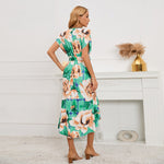 V-Neck Bat Sleeve Print Dress Summer New Women's Fishtail Dress Plus Size