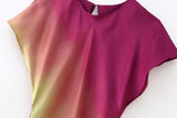 European and American New Fashion Elegant Polo Neck Short Sleeve Waist Fold Tie Dyed Dress For Women
