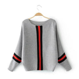 Striped Stitching Batwing Sleeve Knitted Sweater