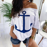 New Loose One Shoulder Bat Shirt Printed T shirt for Women