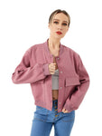 Women's Lightweight Cropped Bomber Jacket Casual Long Sleeve Varsity Jacket With Pocket Fashion Y2k Jacket Streetwear