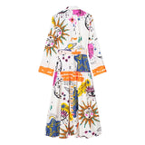 New European and American Style Belt Printed Loose Fitting Long Dress