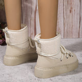 Fashion Lace-up Snow Boots Winter Flat Thick-soled Height-enhancing Cotton Shoes For Women Casual Warm Short Boot