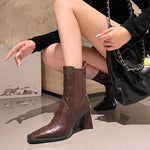 Square Head Boots With Chunky Heels Women