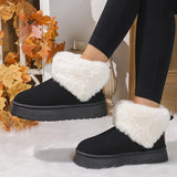 Winter Plush Snow Boots Fashion Round Toe Flat Thickened Suede Cotton Shoes For Women Casual Warm Short Boot