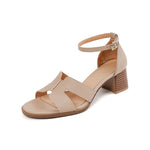 Open Toe Roman Chunky Heel Apricot Shoes