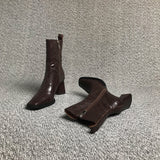 Square Head Boots With Chunky Heels Women