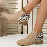 Fashion Leopard Print Boots Women Pointed Toe Chunky Heel Back Zipper Shoes