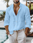 Men's Solid Color Cotton Linen Shirt Casual Style Long Sleeve