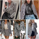 Houndstooth jacket women autumn retro thick plaid jacket