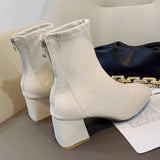 European And American Style Square Head Back Zip Short Boots Women's