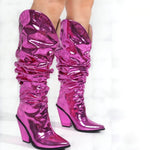 Large Tube Comfortable Metal Iron Plate Colorful Wedge Boots