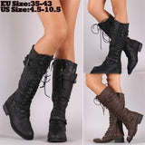 Round Toe Mid Heel Lace-up Side Zip Over-the-knee Boots