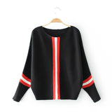 Striped Stitching Batwing Sleeve Knitted Sweater